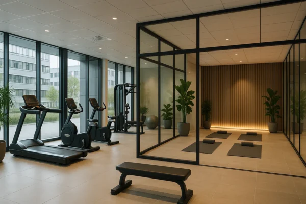 Fitness- en wellnessruimte in een modern bedrijvencentrum