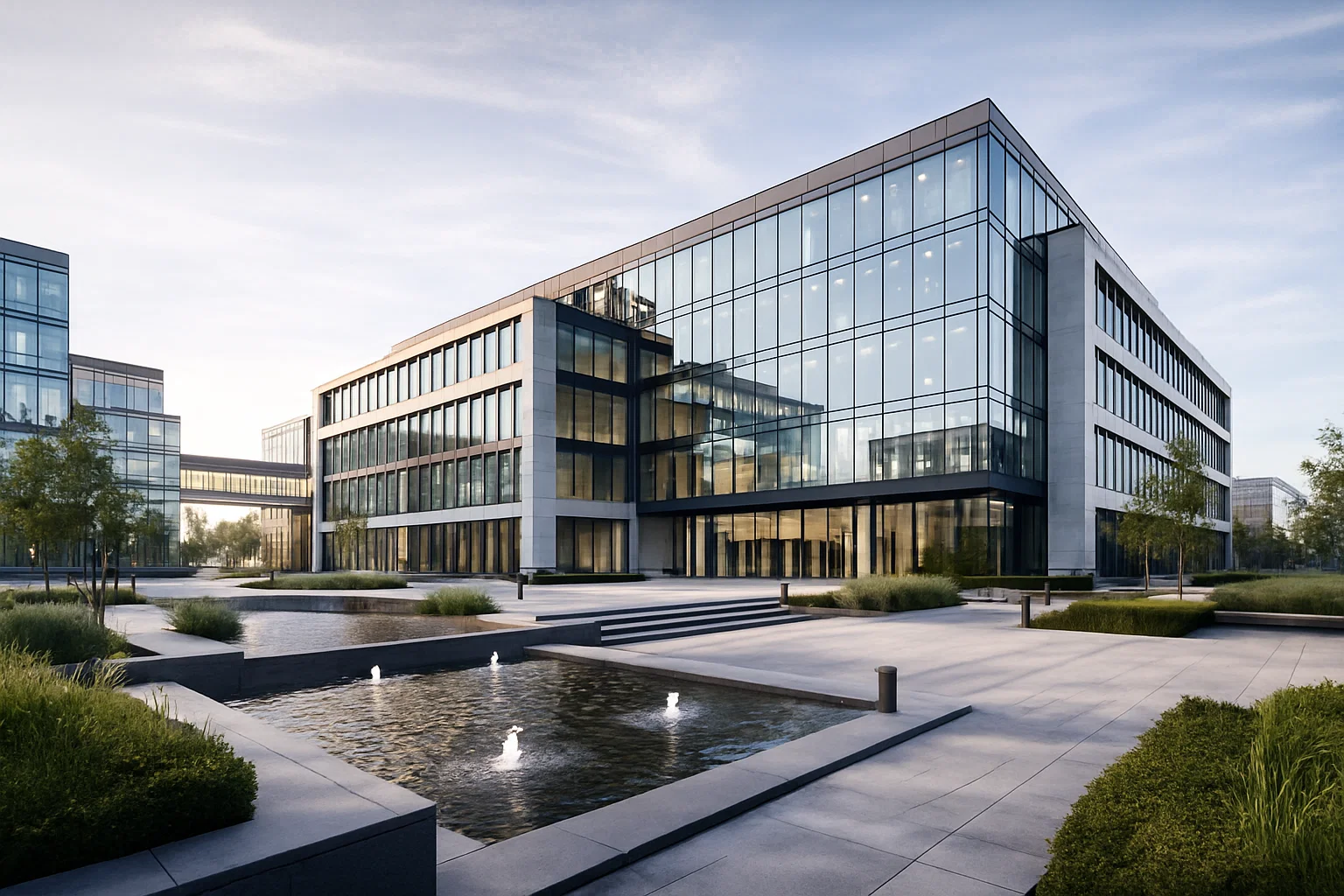 Modern business center met professioneel beheer en veilige uitstraling.