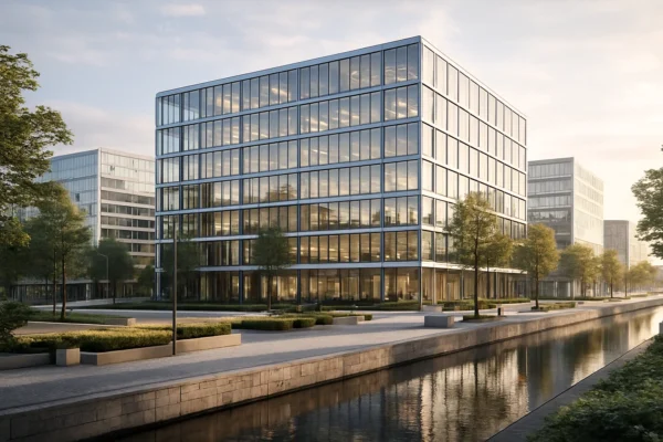 Modern kantoorgebouw in een professioneel zakelijk district.